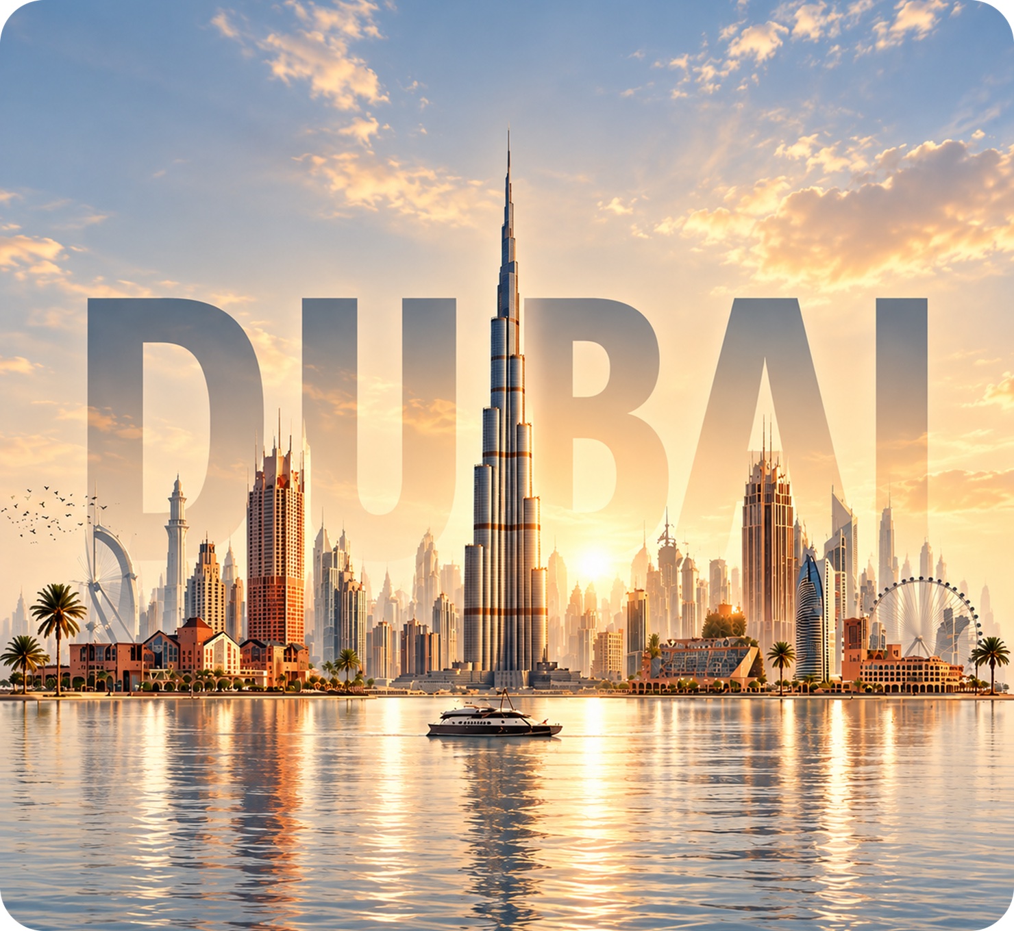 Dubai skyline at sunset